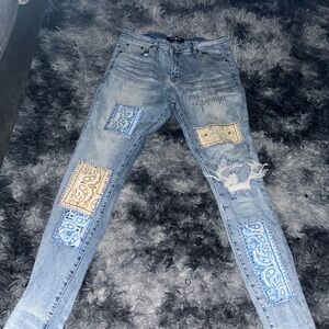 Stylish Blue Patchwork Men's Jeans